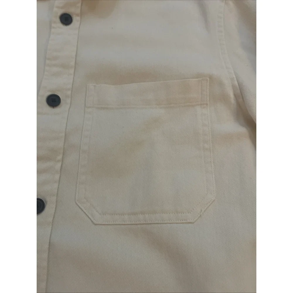 H&M‎ Denim Shirt Jacket Men's Medium Cream Button Up 2 Pockets Tags Removed